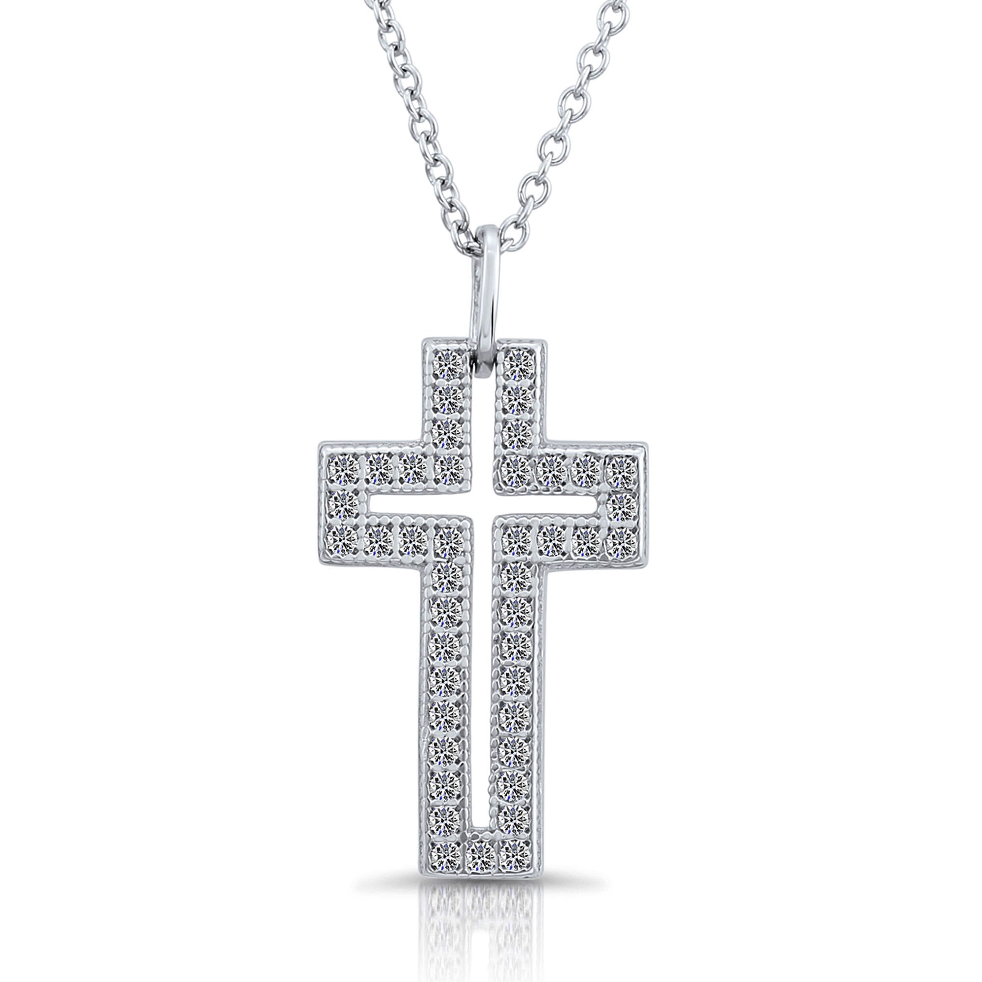 CZ Cross Charm Necklace. 0067 in Sterling Silver