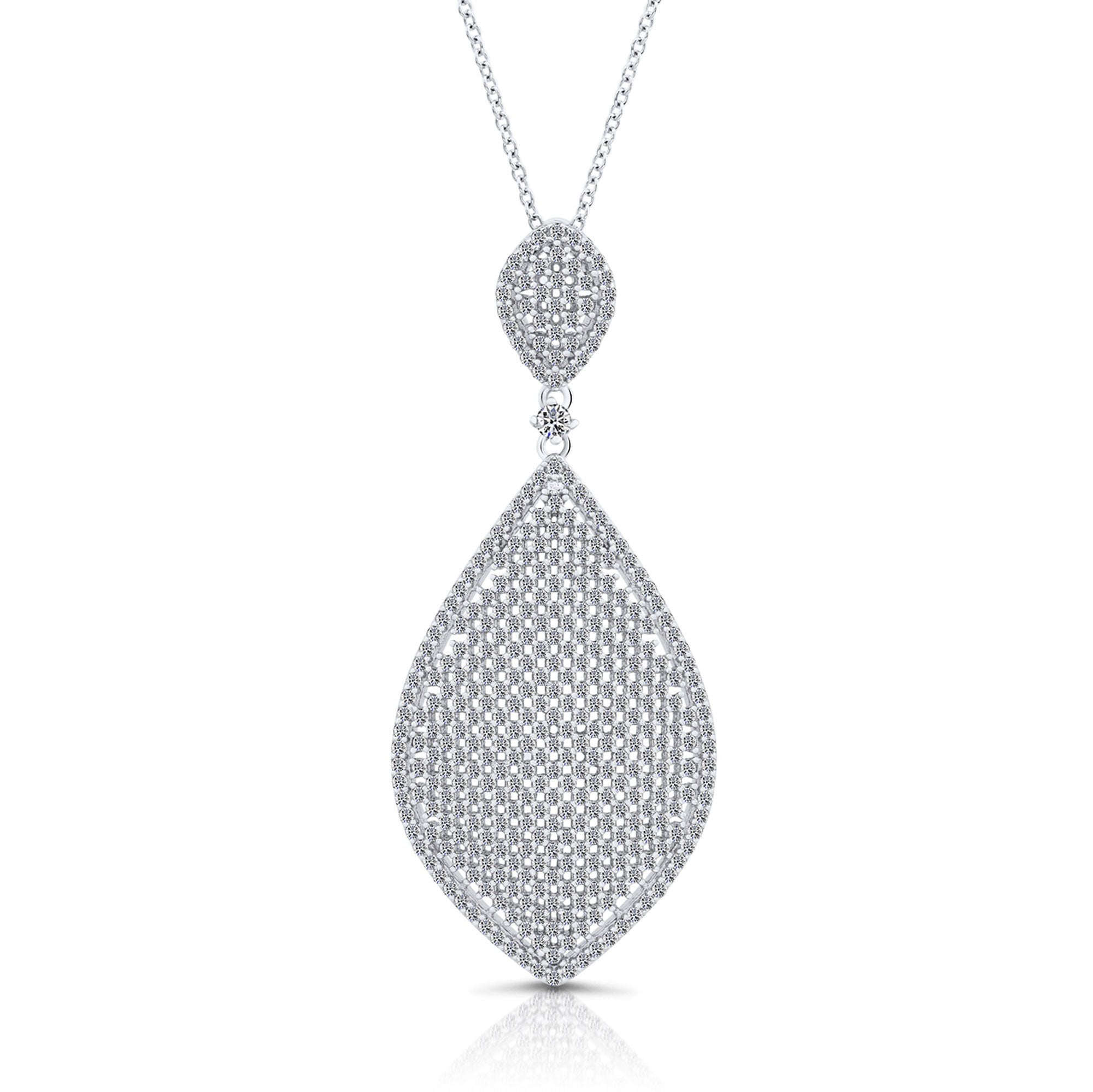 CZ Royal Teardrop Charm Necklace. Bridal Style in Sterling Silver