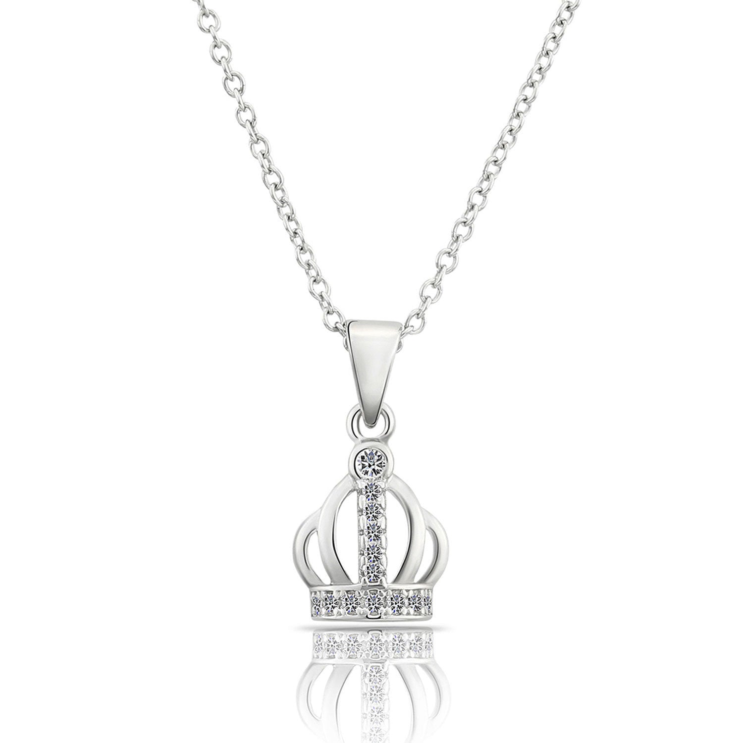 CZ Small Royal Crown Charm Necklace in Sterling Silver