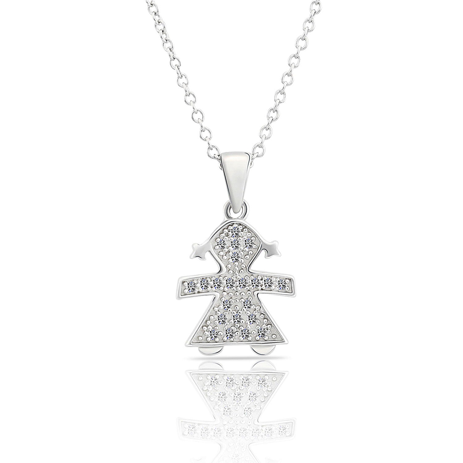 CZ Baby Girl. New Mom Charm Necklace in Sterling Silver