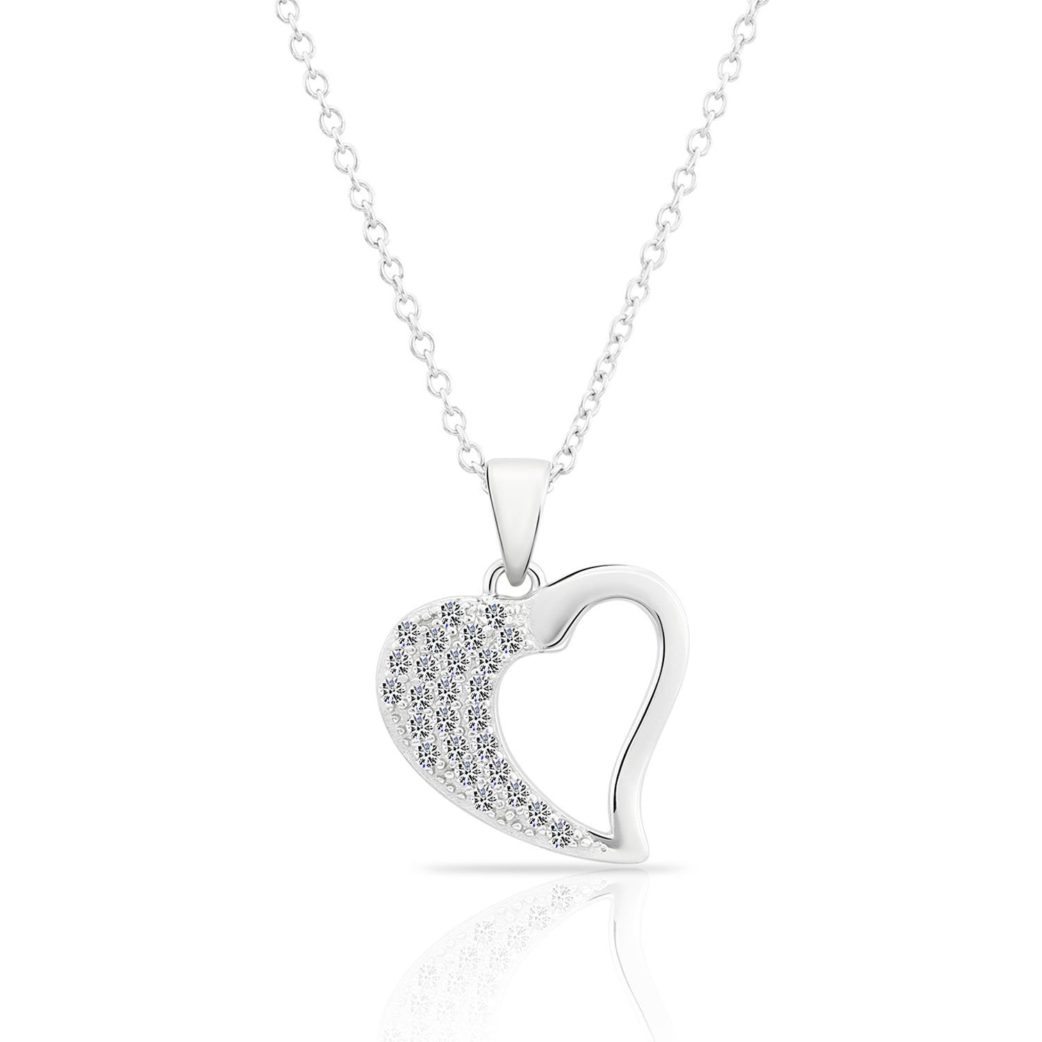 CZ Open Heart Charm Necklace in Sterling Silver