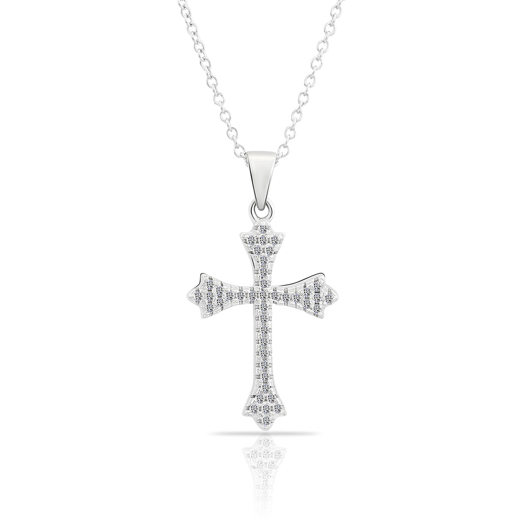 CZ Miracle Cross Charm Necklace in Sterling Silver