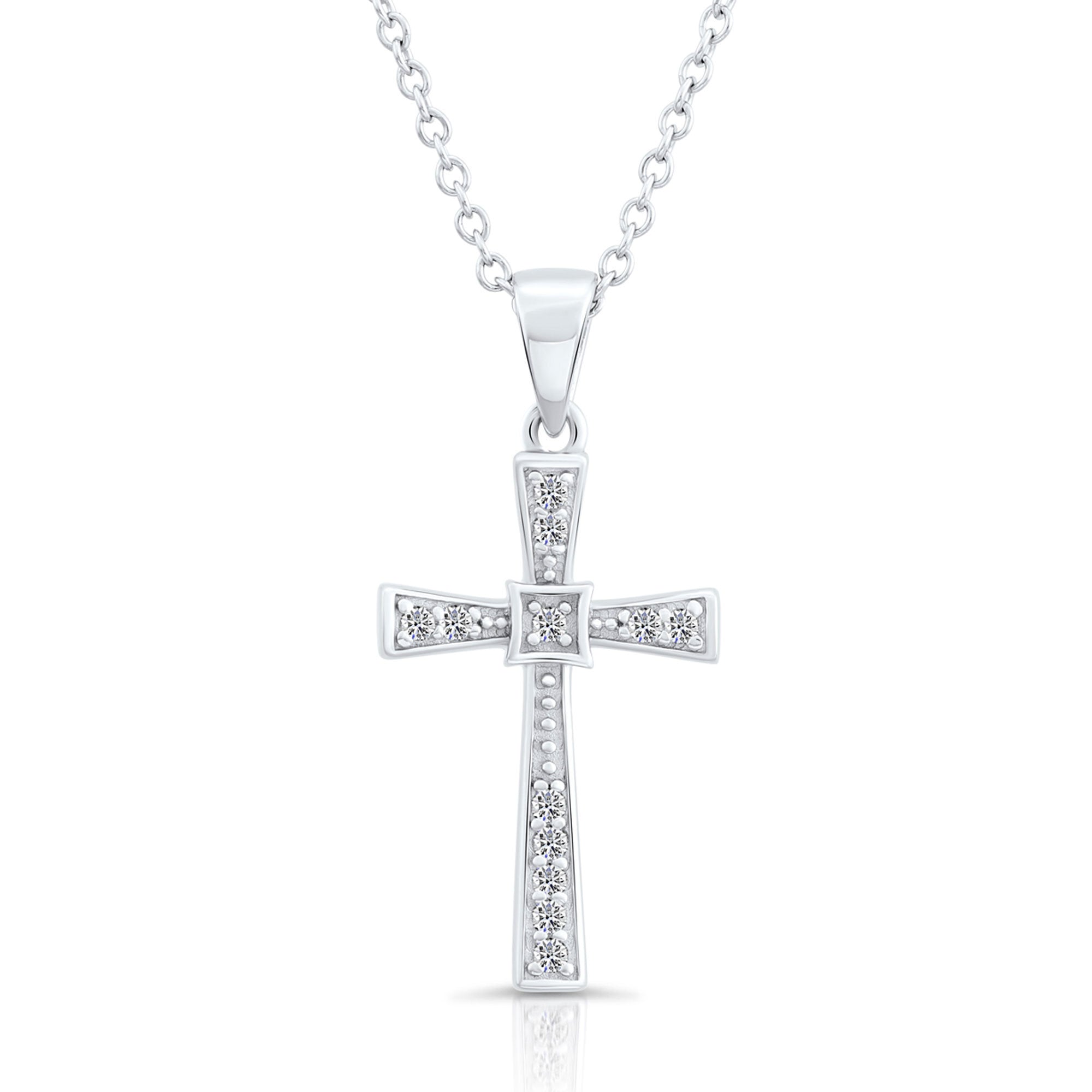 CZ Cross Charm Necklace in Sterling Silver