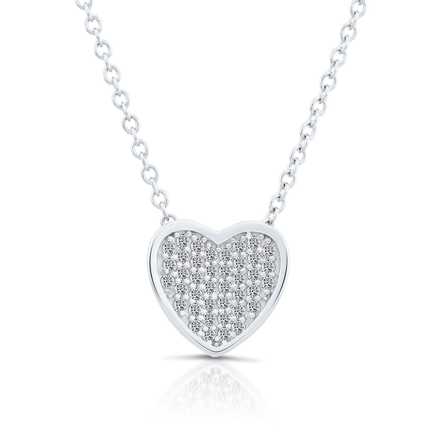 CZ Classic Heart Charm Necklace in Sterling Silver