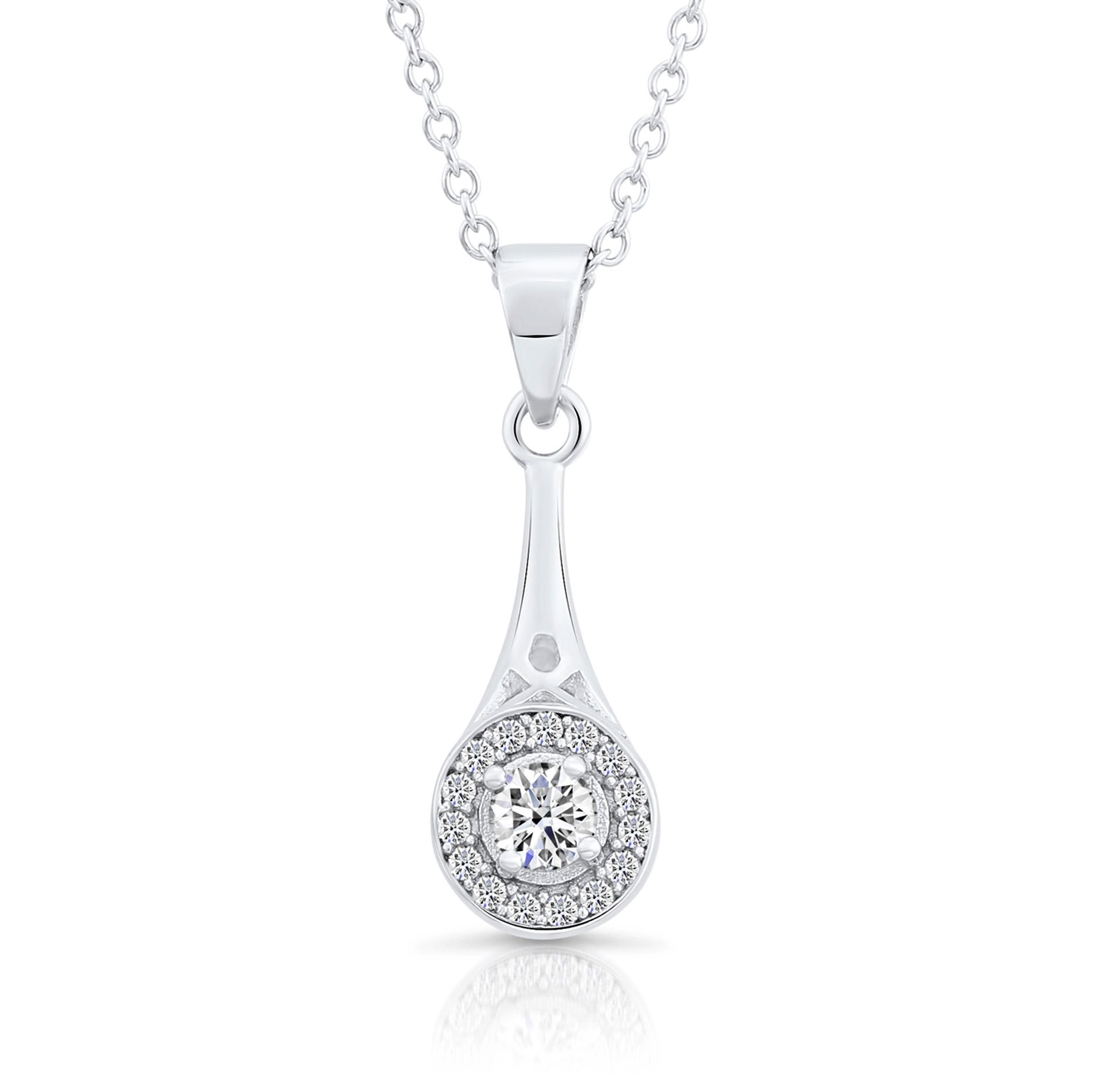 Halo Cz Horn Charm Necklace in Sterling Silver