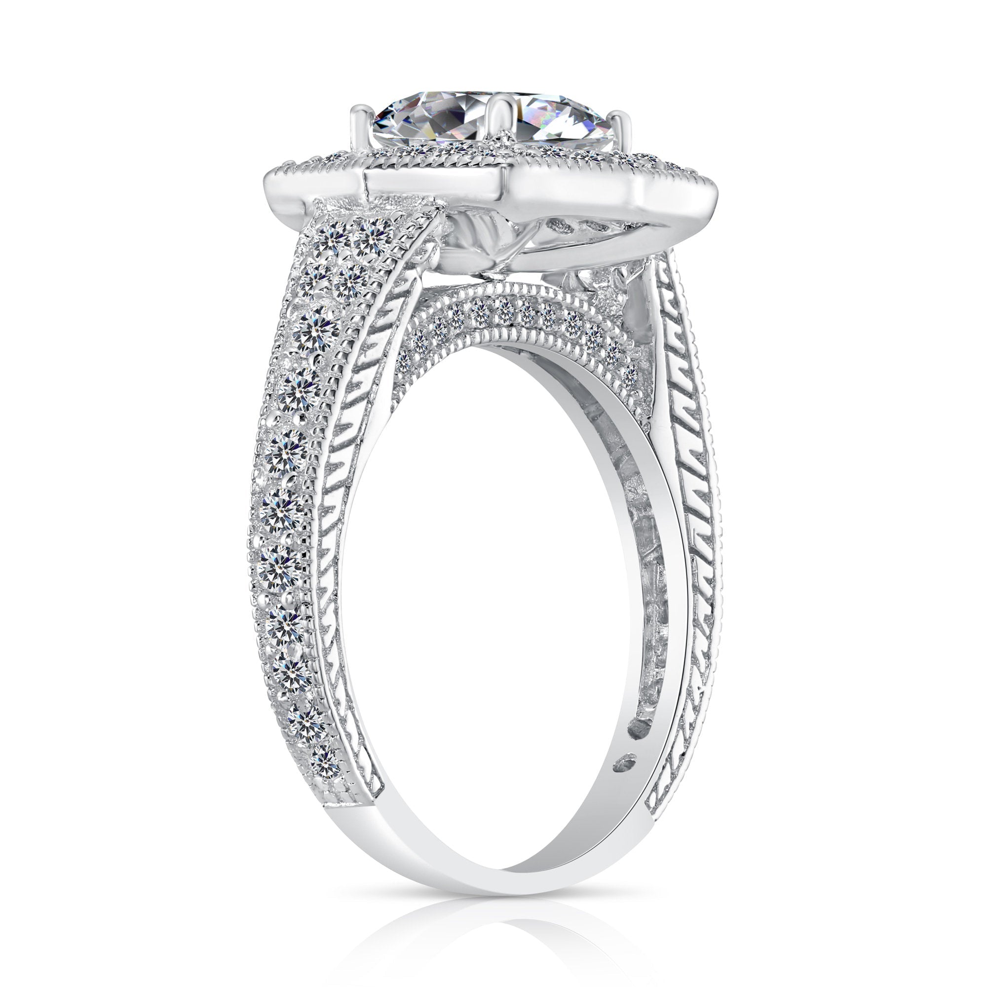 CZ Royal Square Solitaire Engagement Ring in Sterling Silver