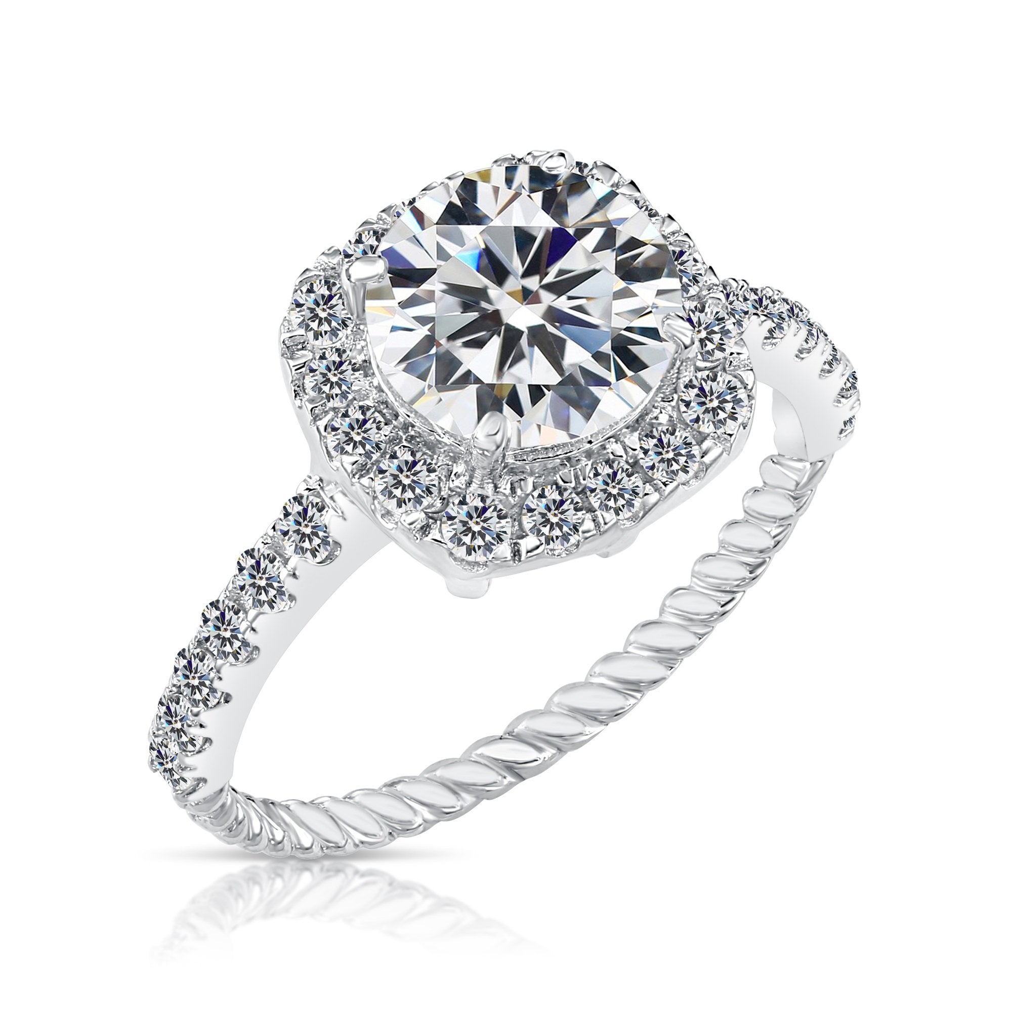 CZ Solitaire Halo Engagement Ring in Sterling Silver