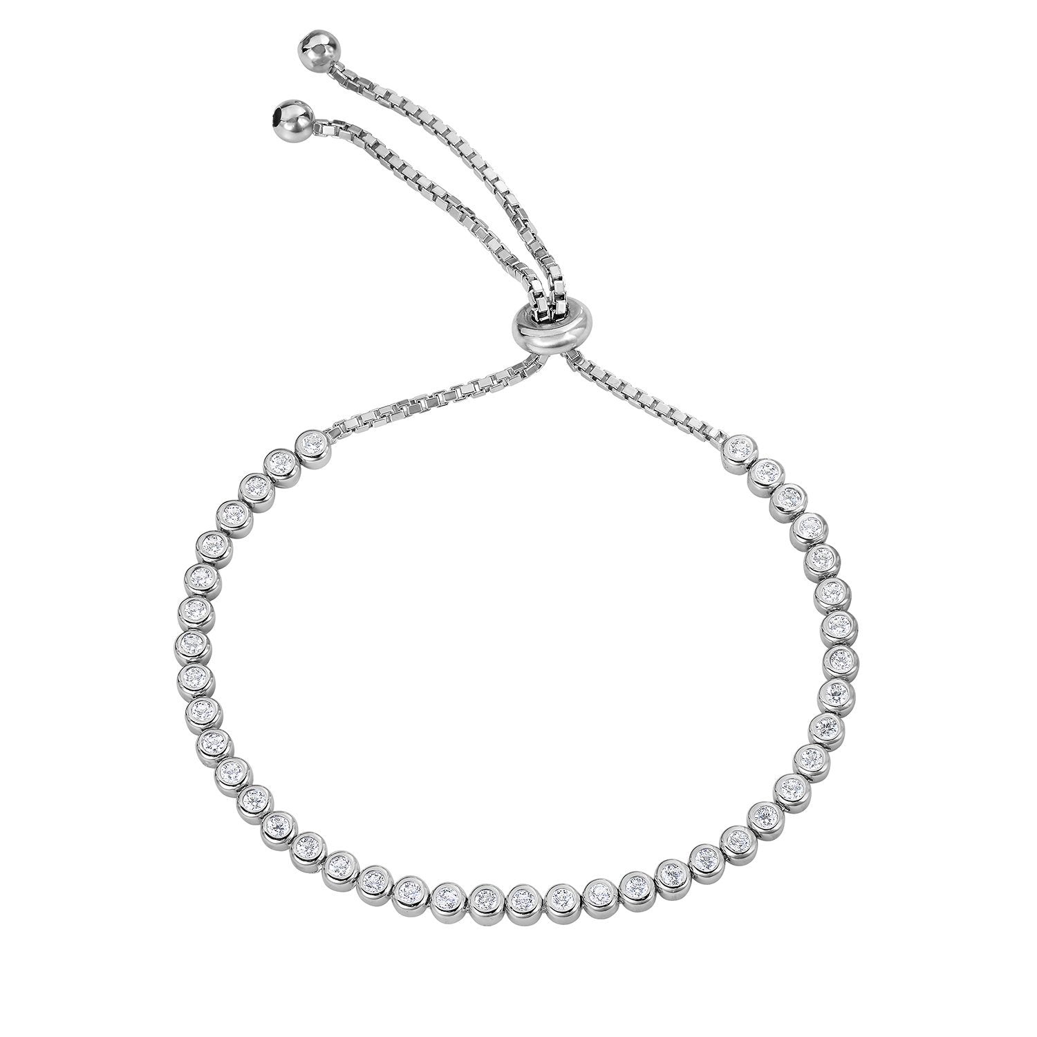 CZ Elegant Tennis Bracelet. Adjustable in Sterling Silver