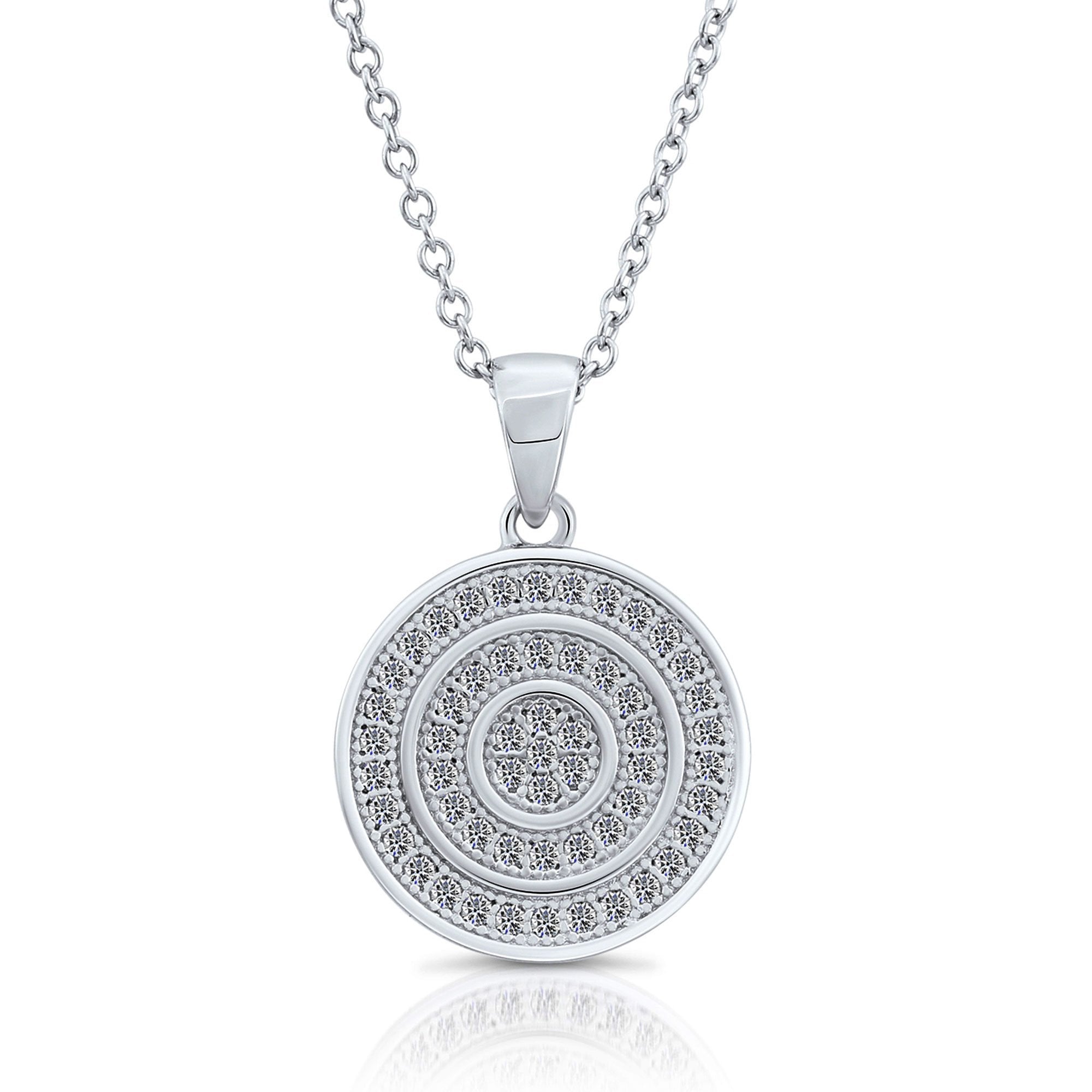 CZ Round Halo Charm Necklace. 1038 in Sterling Silver