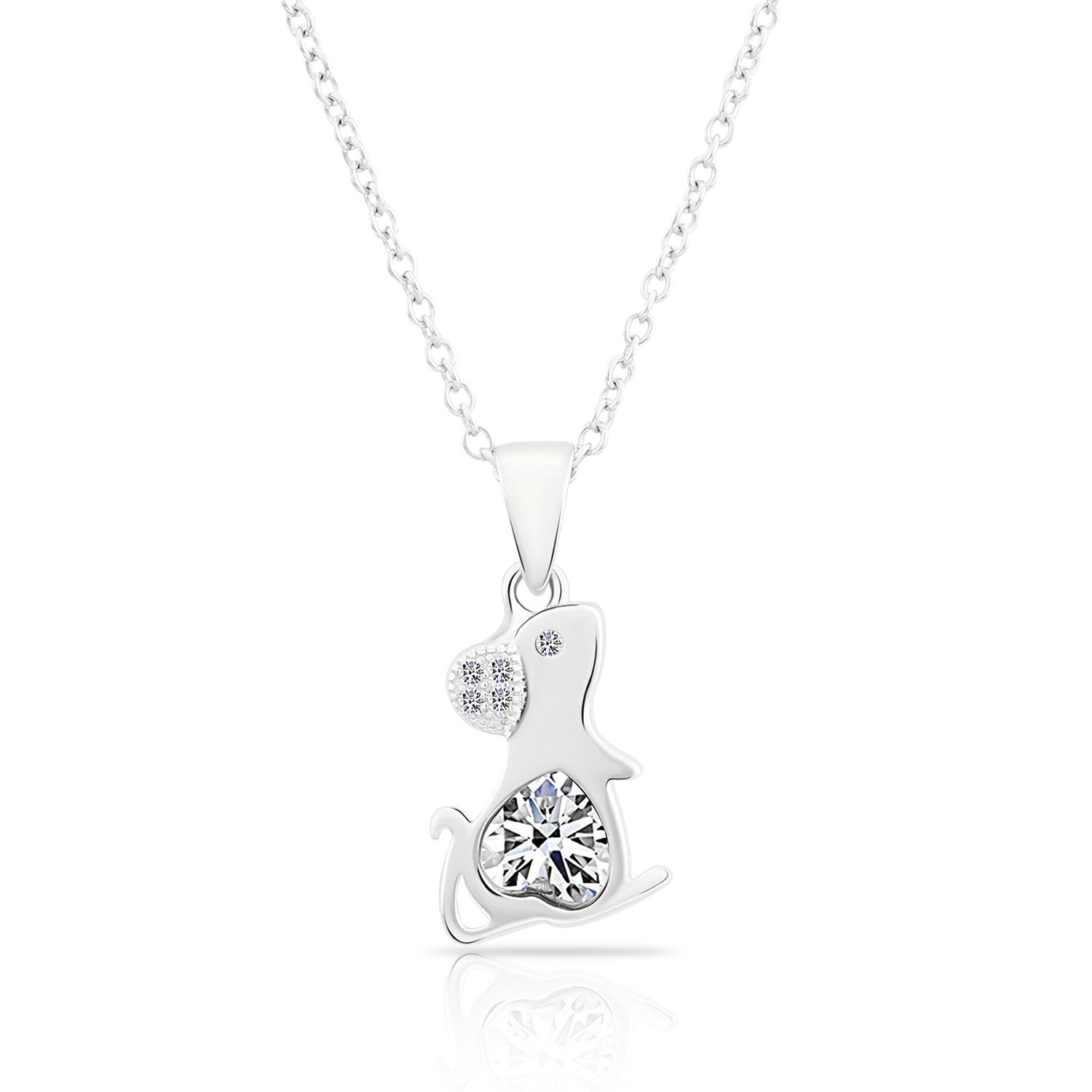 CZ Cute Mouse Charm Necklace in Sterling Silver