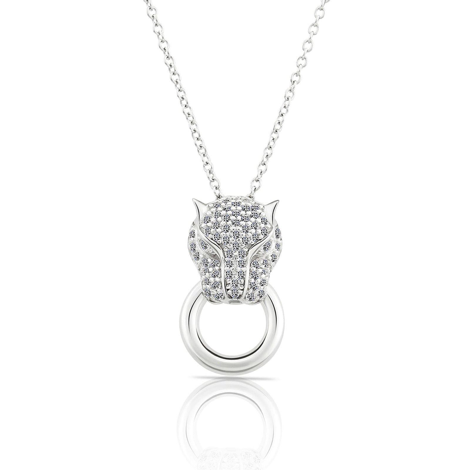 CZ Cheetah Charm Necklace. Panther in Sterling Silver