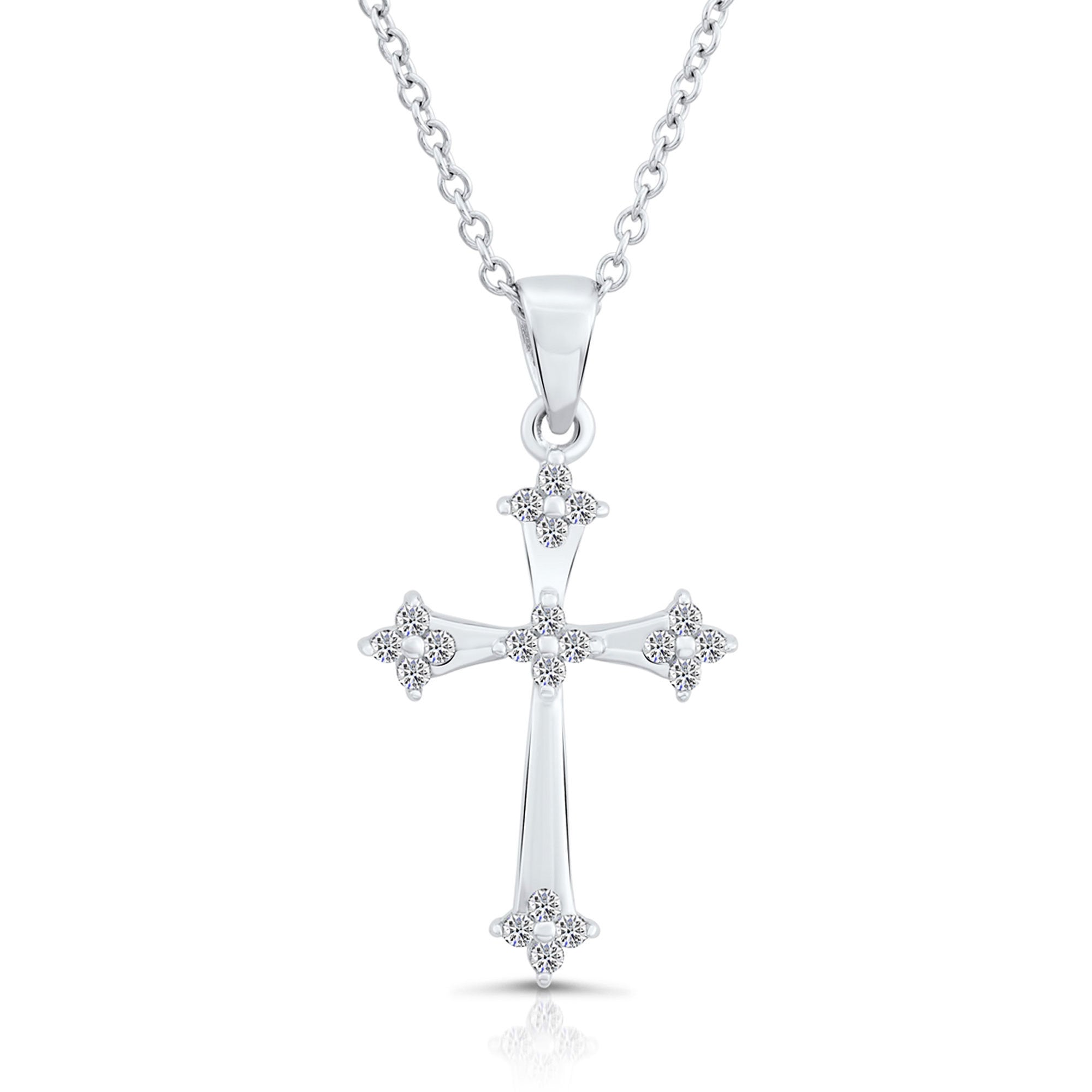 CZ Cross Charm Necklace in Sterling Silver