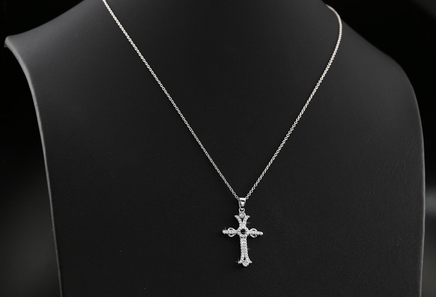 CZ Cross Charm Necklace. 0762 in Sterling Silver