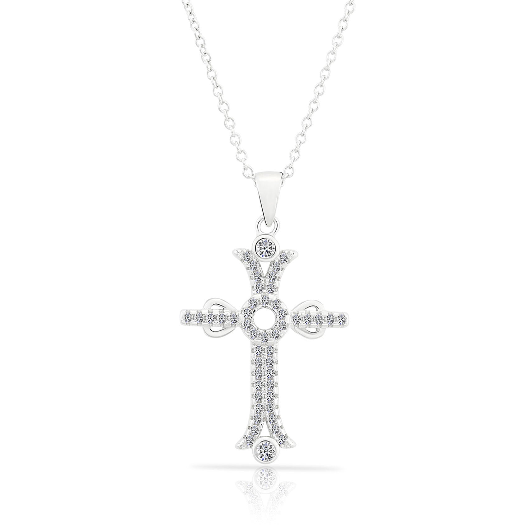 CZ Cross Charm Necklace. 0762 in Sterling Silver