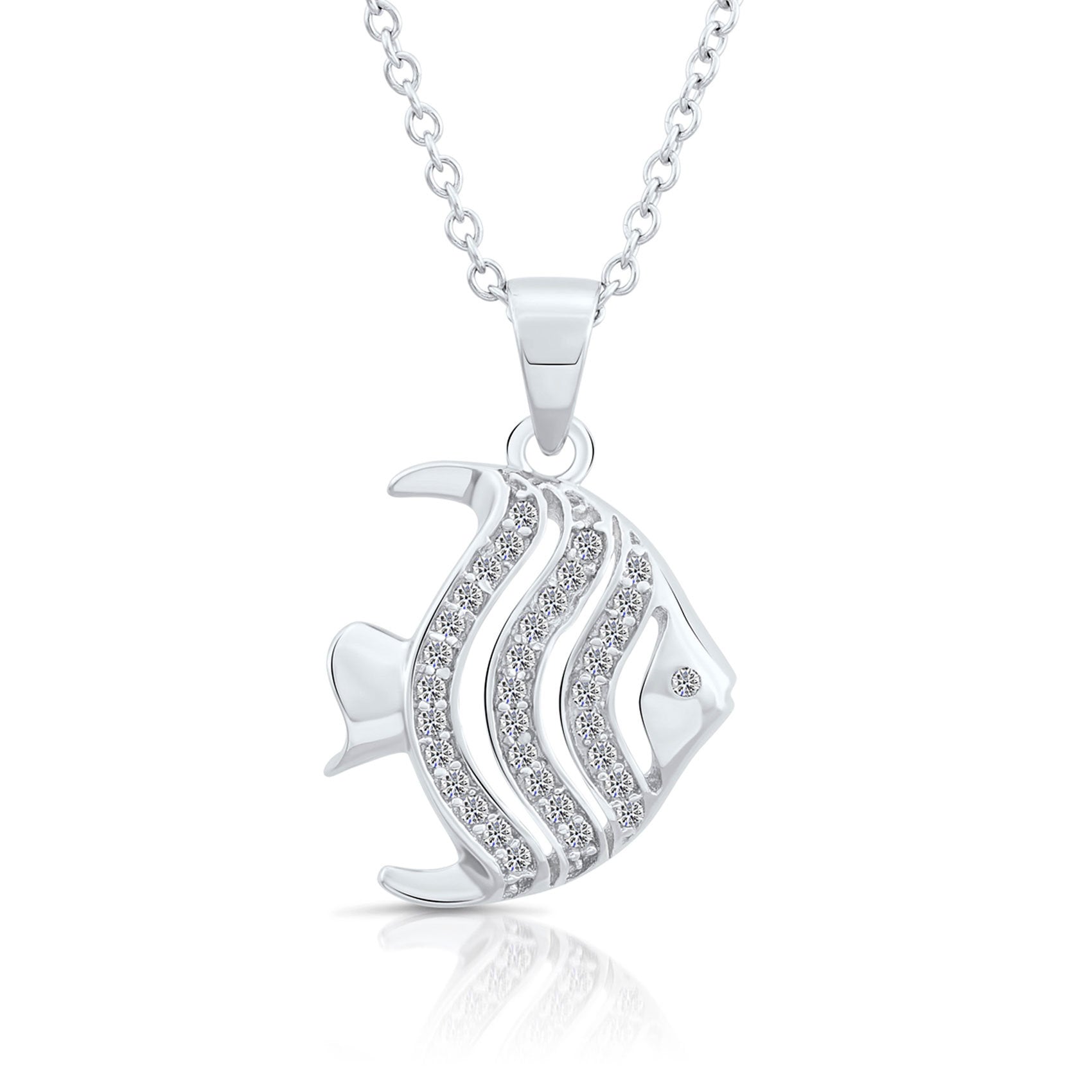 CZ Angelfish Charm Necklace in Sterling Silver