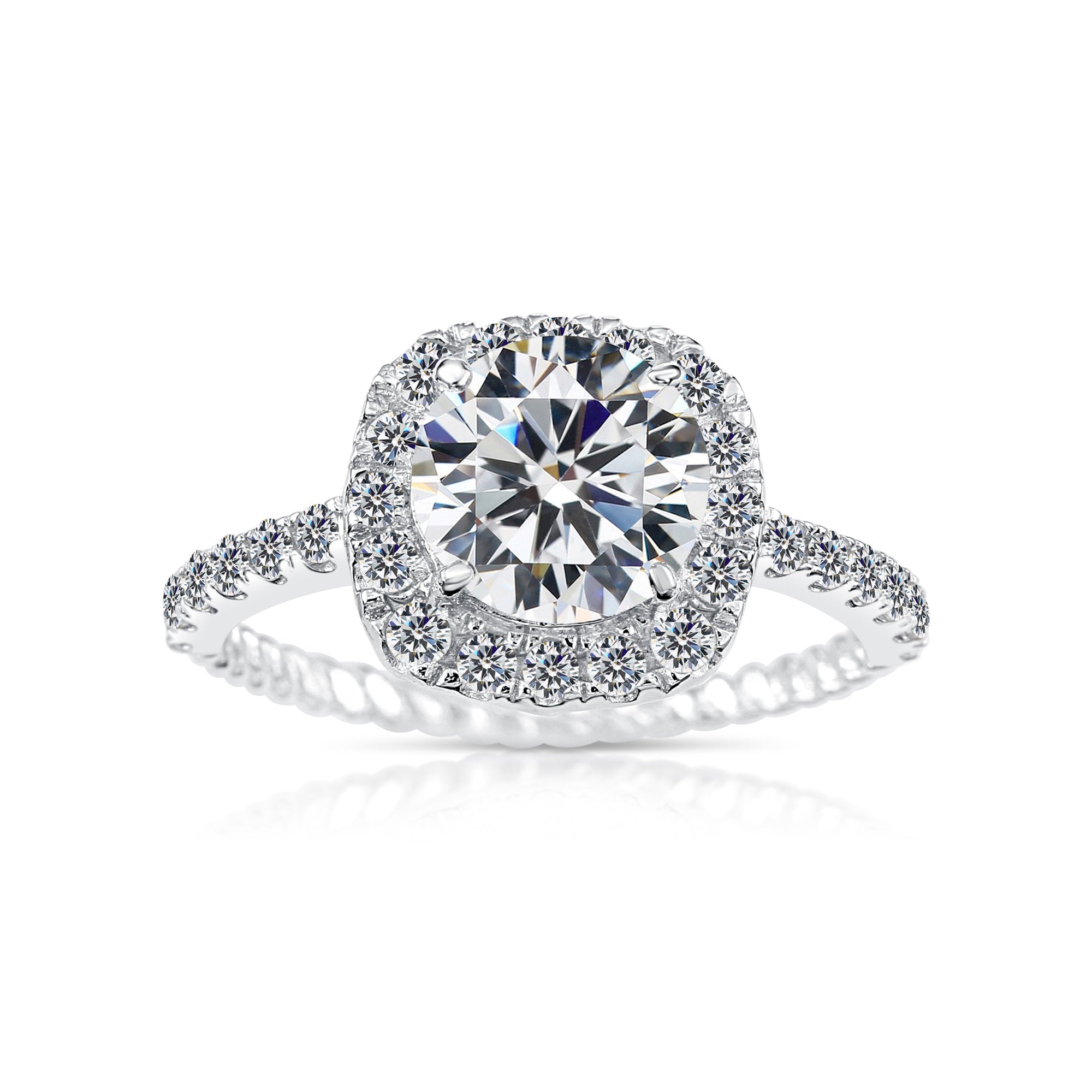 CZ Solitaire Halo Engagement Ring in Sterling Silver