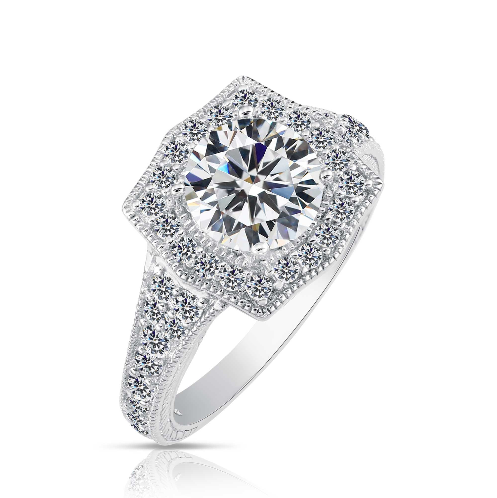 CZ Royal Square Solitaire Engagement Ring in Sterling Silver