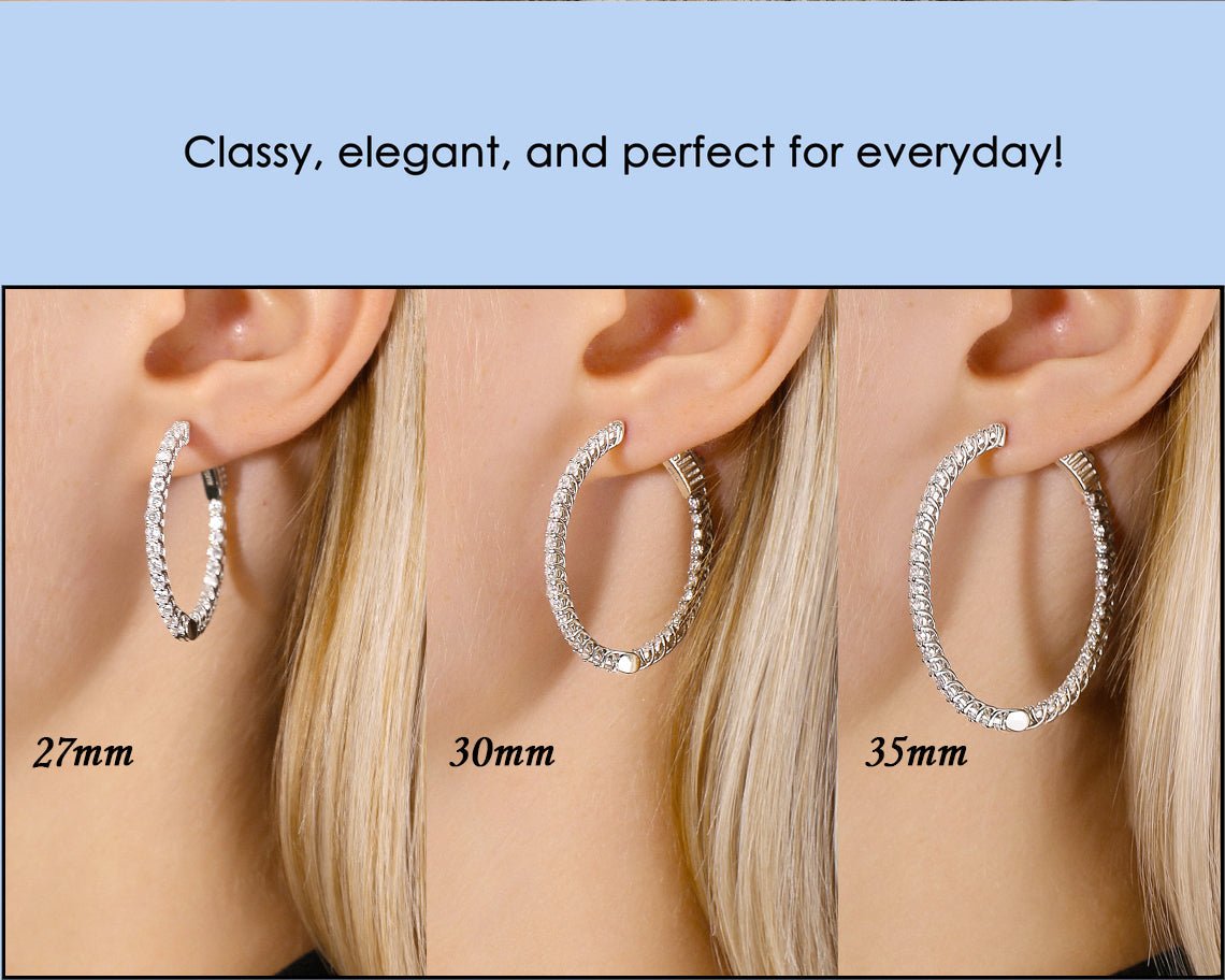 CZ Inside Outside Hoop Earrings. #42676 in Sterling Silver