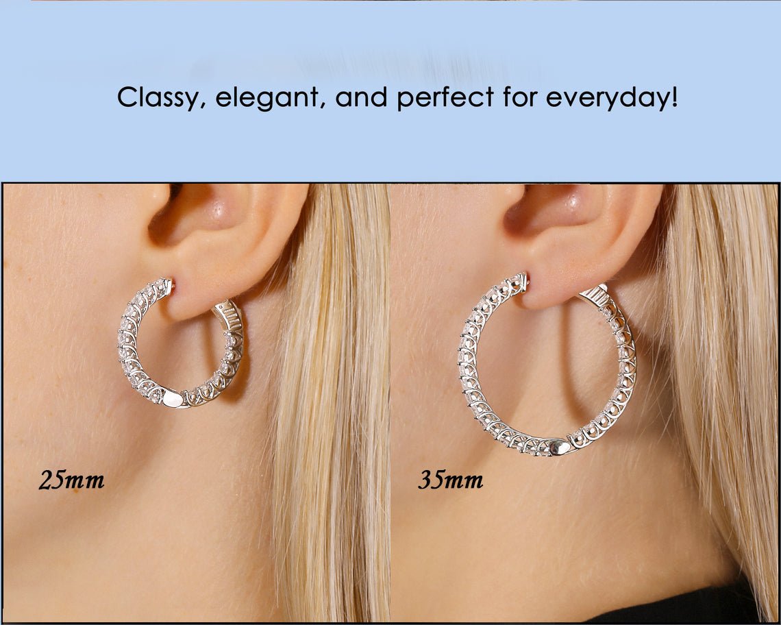 CZ Inside Outside Hoop Earrings. #42676 in Sterling Silver