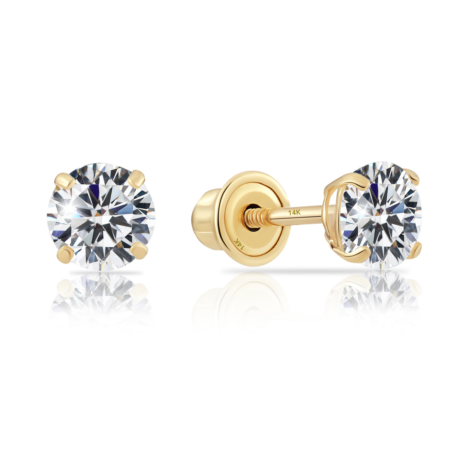 14K Yellow Gold Classic Solitaire Screwback Stud Earrings