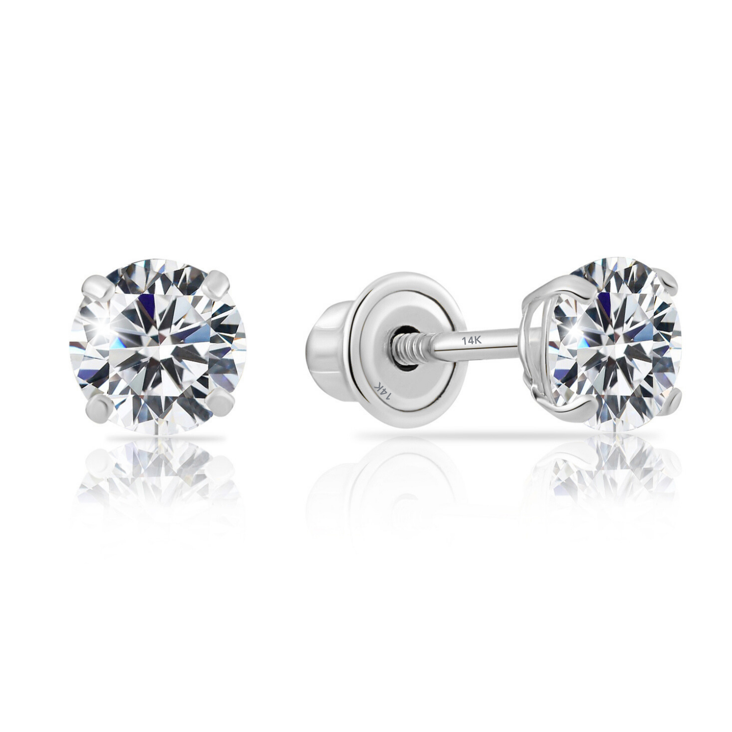 14k White Gold Classic Solitaire Stud Earrings. Screwback. #42677