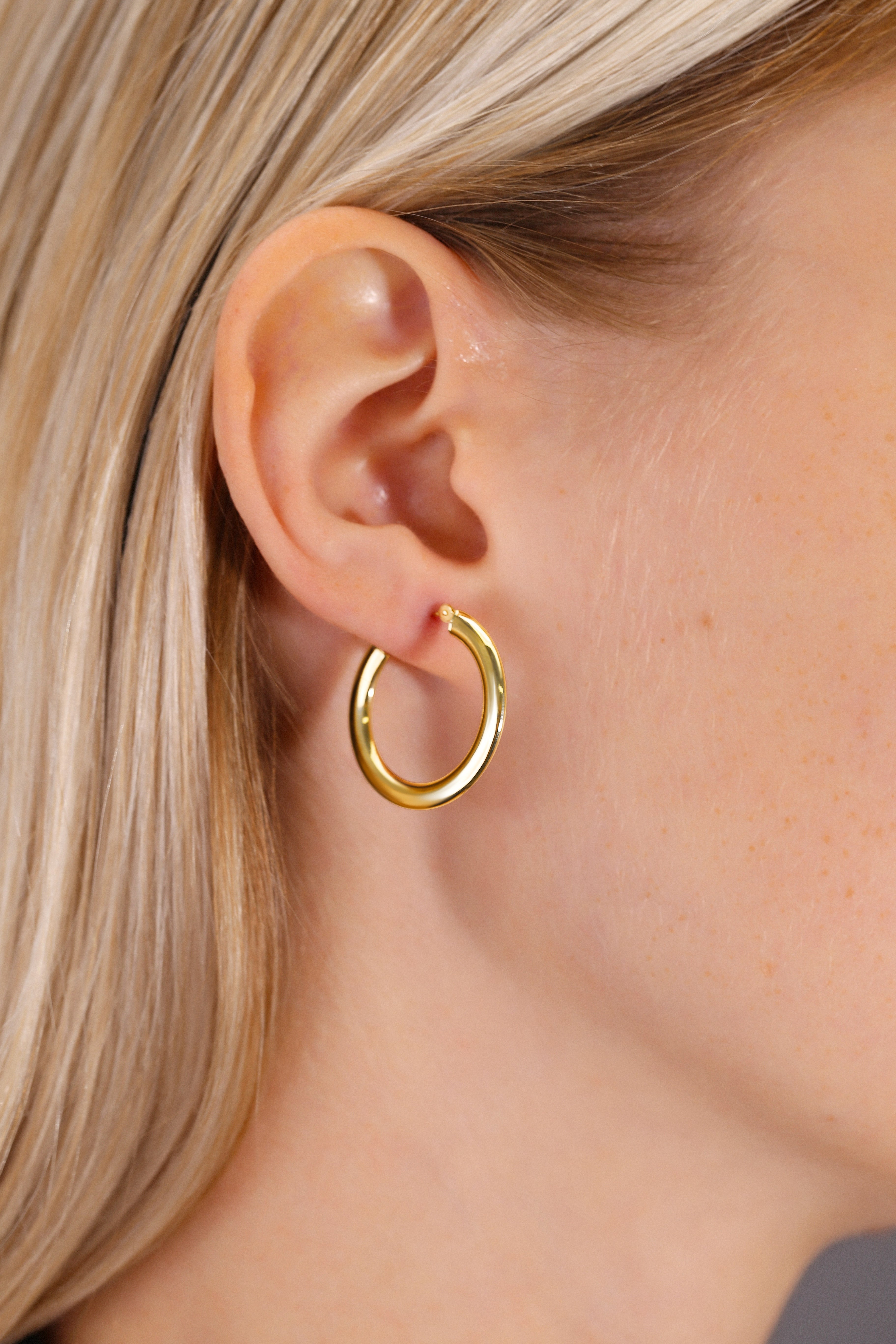 14K Yellow Gold Plain Flat Hoop Earrings