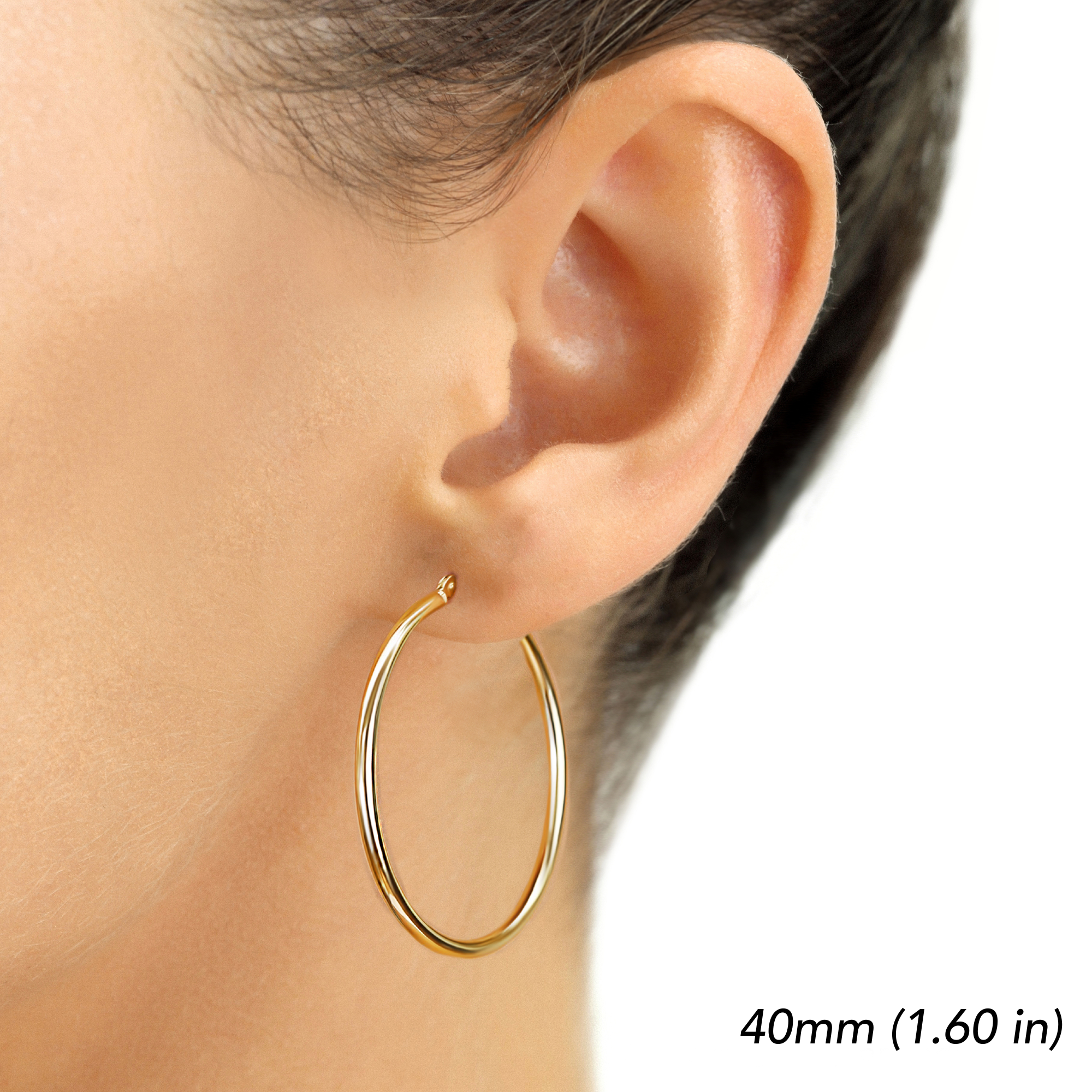 10K Yellow Gold Classic Round Hoop Earrings. 2mm Thin. All Sizes Available