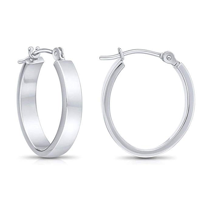 14k Gold Small Oval Flat Hoop Earrings