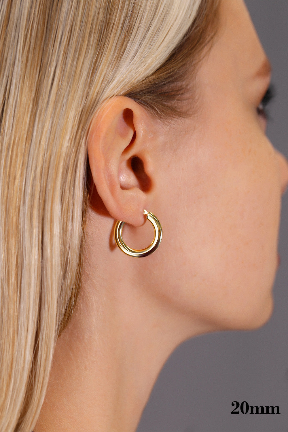 14K Yellow Gold Plain Flat Hoop Earrings