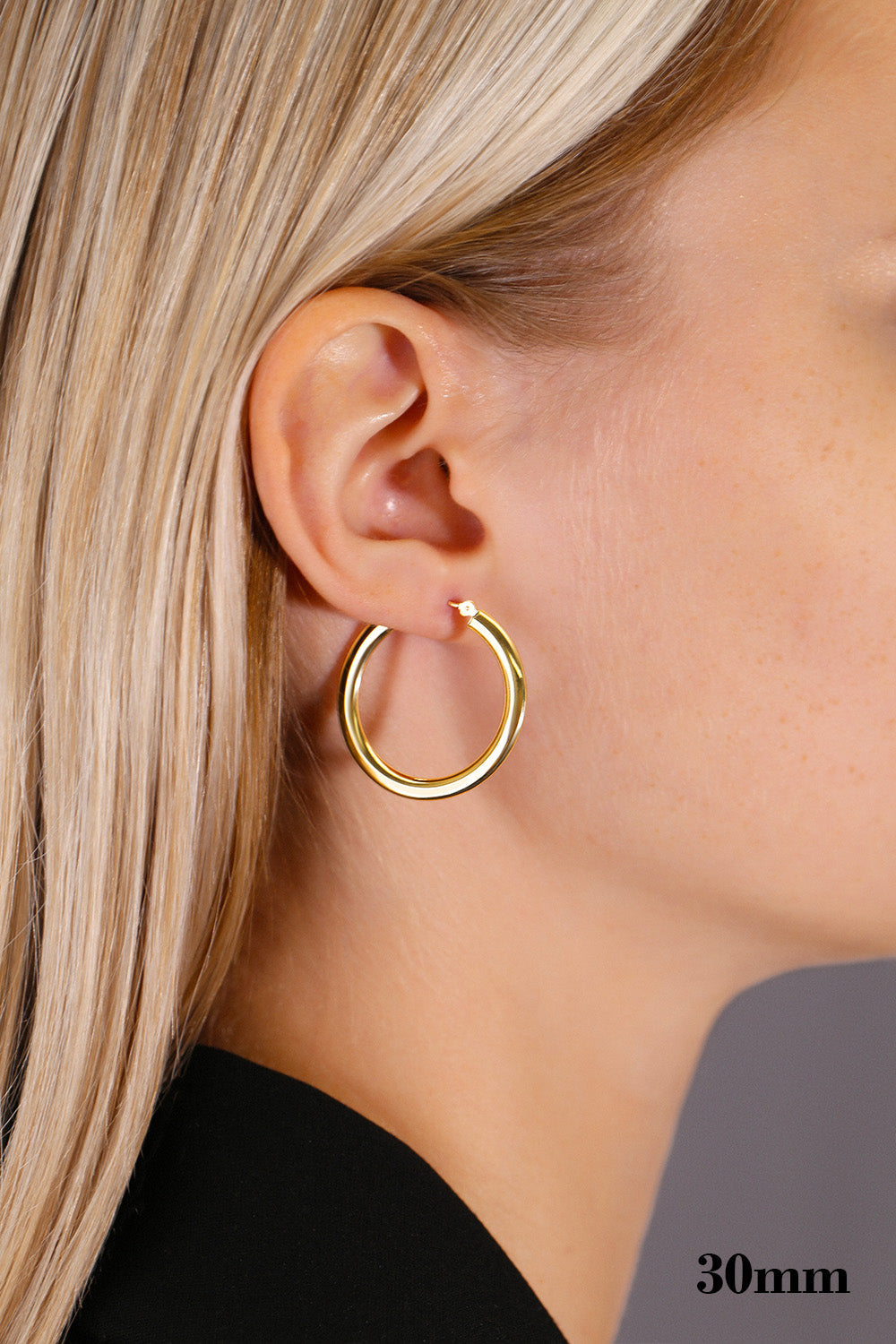 14K Yellow Gold Plain Flat Hoop Earrings