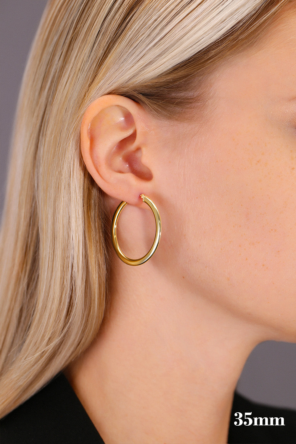 14K Yellow Gold Plain Flat Hoop Earrings