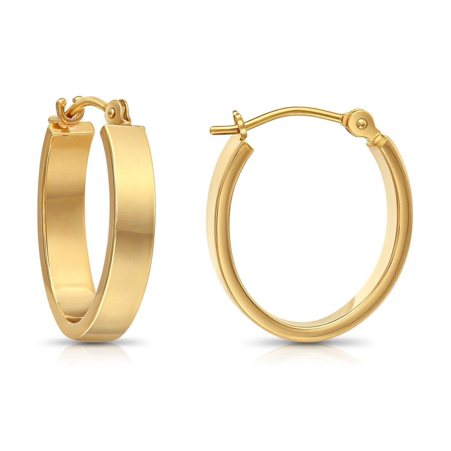 14k Gold Small Oval Flat Hoop Earrings