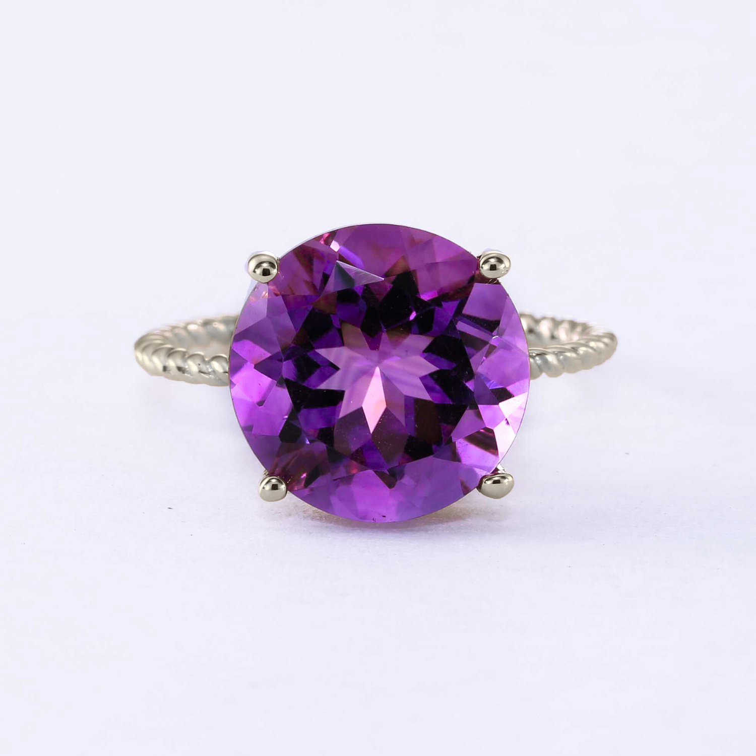 Sterling Silver Purple Amethyst Ring. Five Carat Huge Natural Gemstone. 925 Twist Rope Design. Ms. Luscious